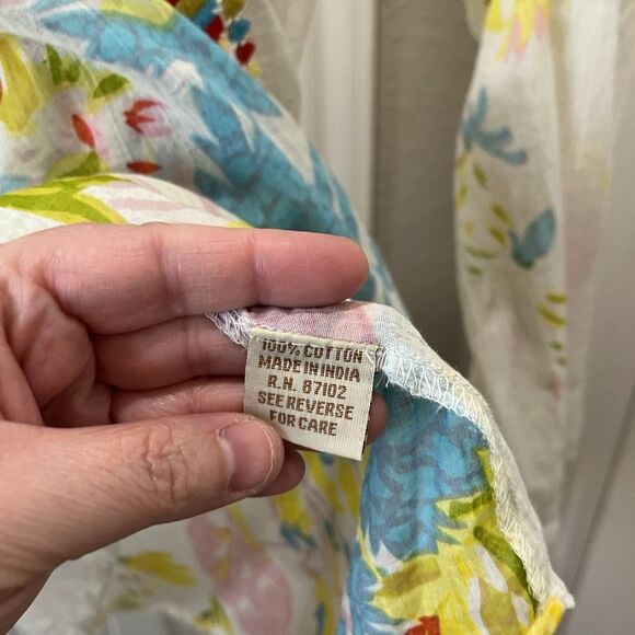 Magazine Floral Sheer Boho Embroidered V Neck Blouse Top Size L Roll Tab Sleeve - Picture 7 of 11